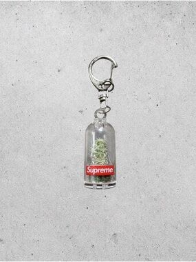 Supreme Red Logo Clear Dome Keychain with Green Plant